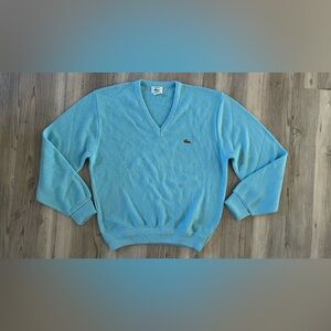 Vintage 70s Izod Lacoste V-Neck Pullover Sweater Men's Medium M Blue